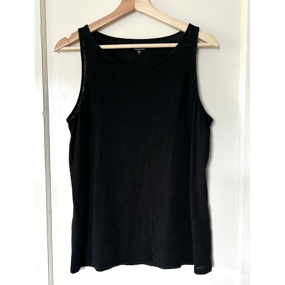 Garnet Hill 100% Organic Linen Tank Sleeveless Top Black M Casual Lightweight